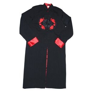 Silver Dragon Chinese Dragon Embroidered Robe Jacket Womens L Black Red Asian